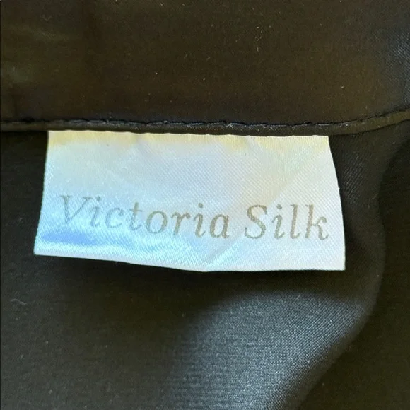 Black Silk Button-Up Pajama Top White Piping Short Sleeve Sophisticated Sz L - Picture 7 of 8